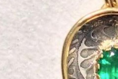 Fiddle-head Fern Emerald Pendant $3,750 Nanz Aalund, Poulsbo, WA Sterling Silver, 20k, 18k, gold